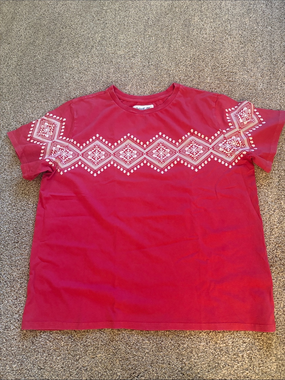 Women’s Red Short-Sleeve Tee with White Geometric Print Panhandle slim